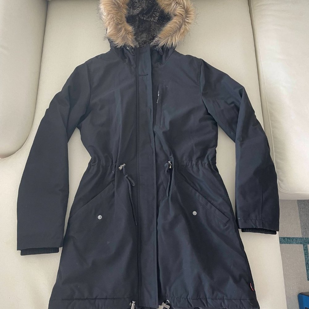 Levi's Women Faux Fur Lined Hooded Full Length Parka Jacket Black Size XS